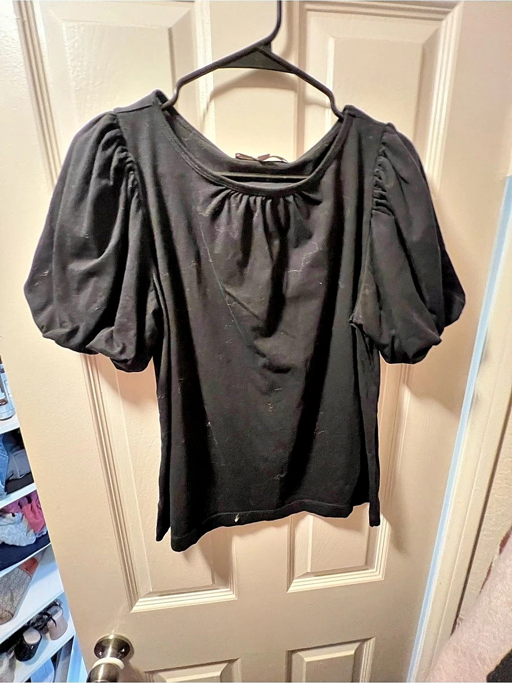 LOFT Puff Sleeve Blouse in Black Size Medium